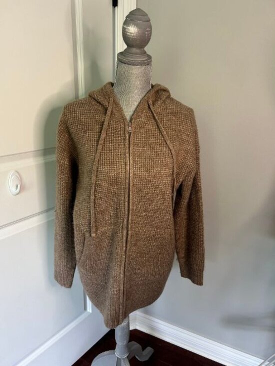 Lou & Grey Sweaters - Lou & Gray Brown Waffle Knit Zip Up Hooded Sweater Size M EUC